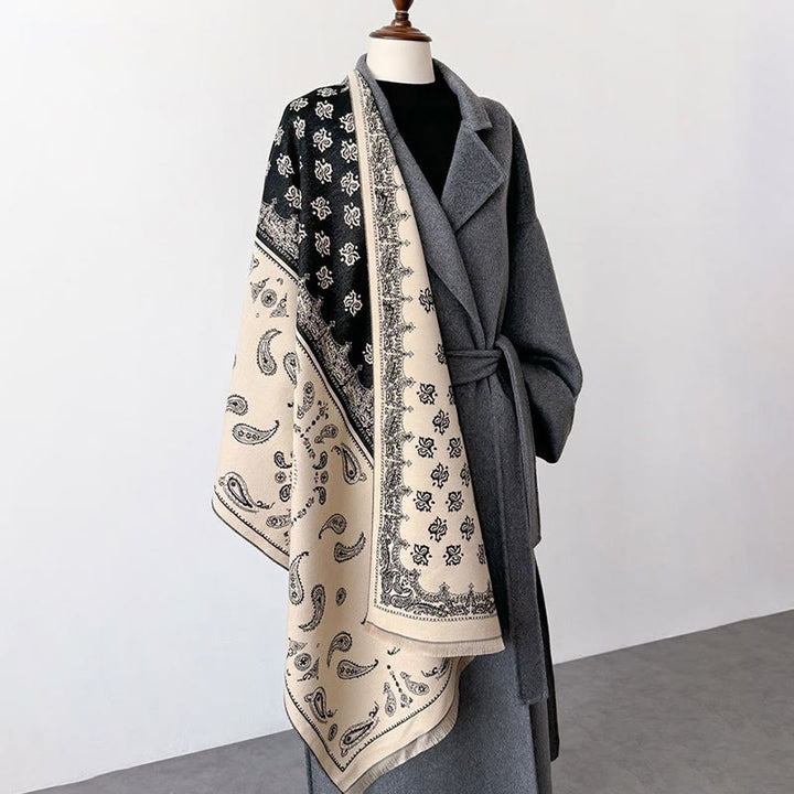 Buddha Stones Ethnic Paisley Geometrie Patchwork Muster Quasten Weicher Thermo Dicker Schal Schal - image 7