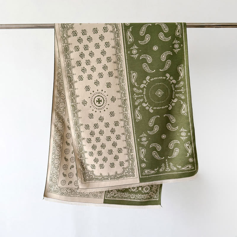 Buddha Stones Ethnic Paisley Geometrie Patchwork Muster Quasten Weicher Thermo Dicker Schal Schal - Olivgrün - 186*66cm - image 12