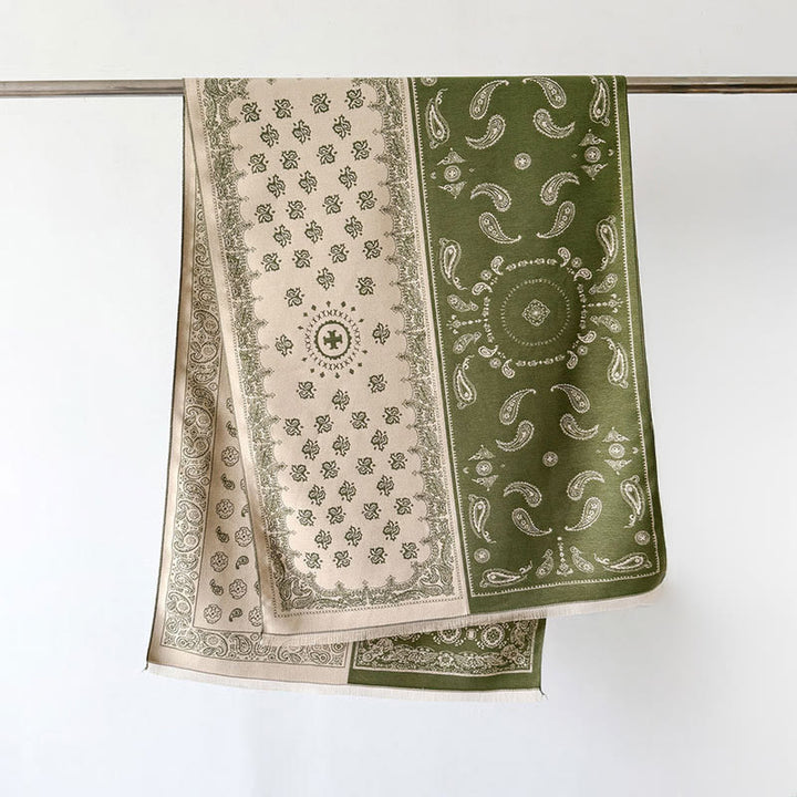 Buddha Stones Ethnic Paisley Geometrie Patchwork Muster Quasten Weicher Thermo Dicker Schal Schal - Olivgrün - 186*66cm - image 12