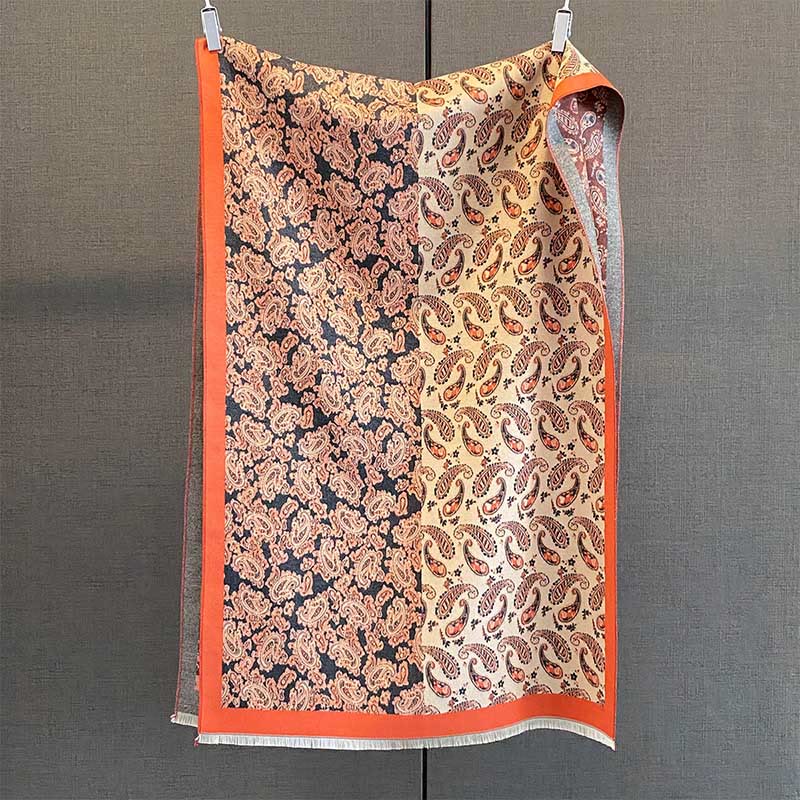 Buddha Stones Thermal Ethnic Paisley Farbkontrast Patchwork Muster Weicher Schal Schal - Dunkelgrau - 190*65cm - image 9