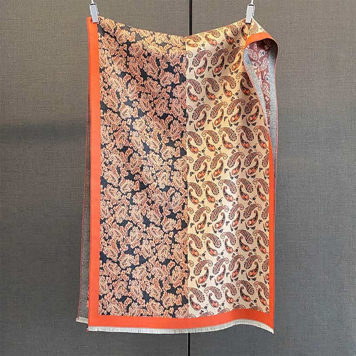 Buddha Stones Thermal Ethnic Paisley Farbkontrast Patchwork Muster Weicher Schal Schal - Dunkelgrau - 190*65cm - image 9