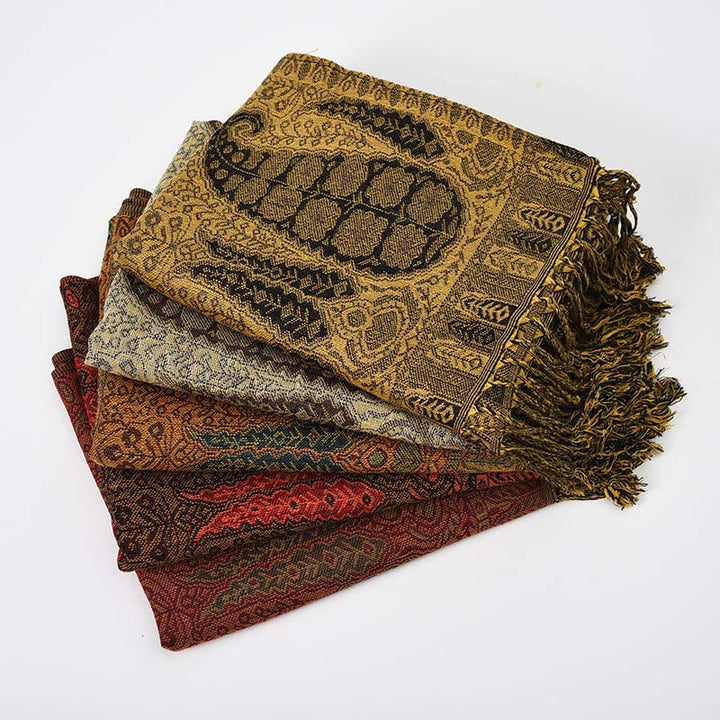 Buddha Stones Jacquard Farbkontrast Patchwork Paisley Muster Quaste Gemütlicher Schal - image 10