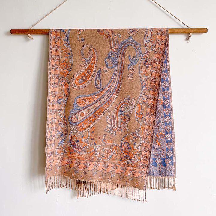 Buddha Stones Winter Pendeln Thermal Paisley Blumenmuster Quaste gemütlich Schal Schal - SandyBrown - 200*65cm - image 12