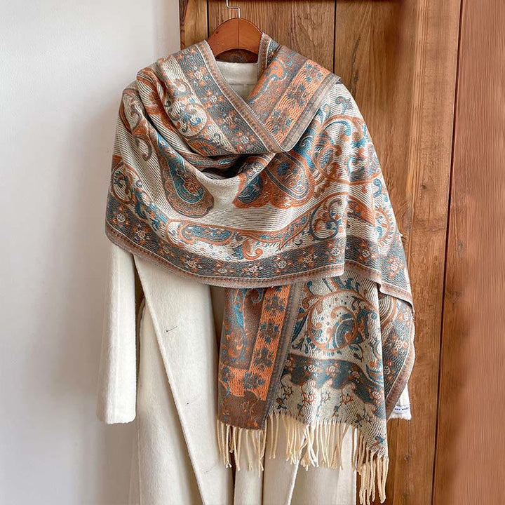 Buddha Stones Winter Pendeln Thermal Paisley Blumenmuster Quaste gemütlich Schal Schal - image 2