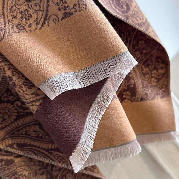 Buddha Stones Winter Thermal Farblich passende Paisley Ranken Muster Quaste Gemütlicher Schal - image 6