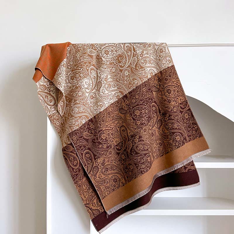 Buddha Stones Winter Thermal Farblich passende Paisley Ranken Muster Quaste Gemütlicher Schal - Peru - 185*65cm - image 4