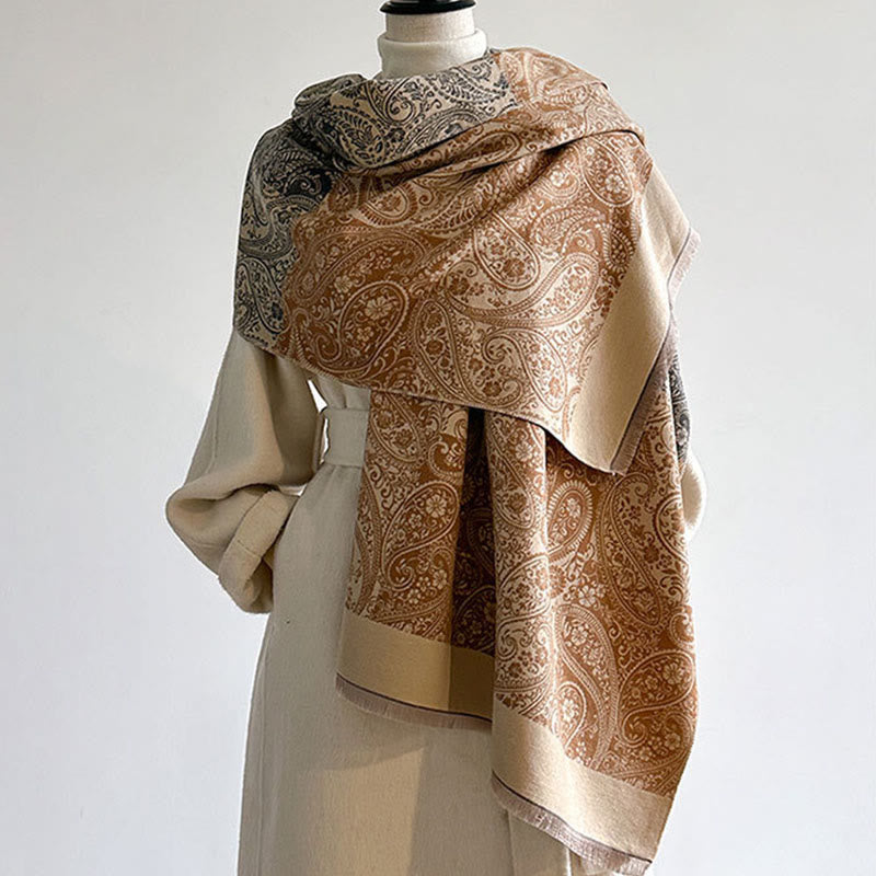 Buddha Stones Winter Thermal Farblich passende Paisley Ranken Muster Quaste Gemütlicher Schal - image 9