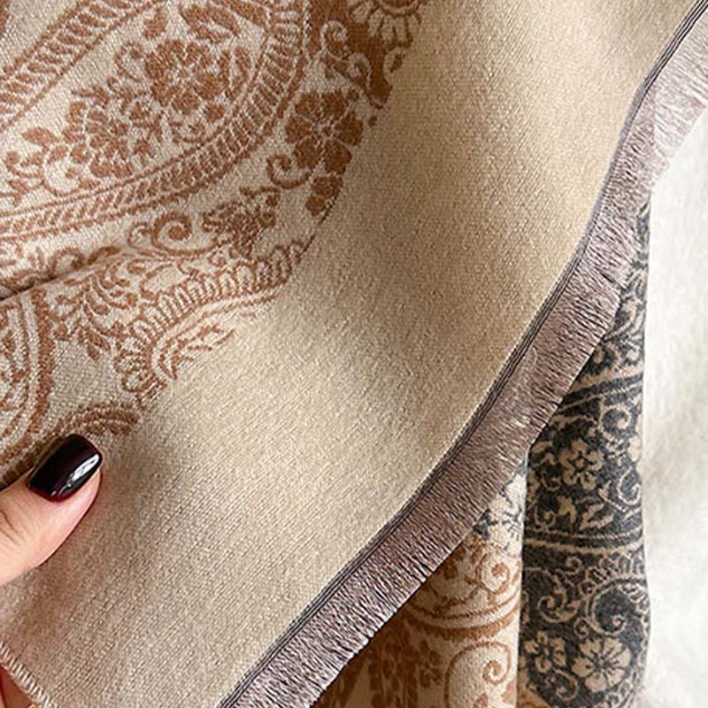 Buddha Stones Winter Thermal Farblich passende Paisley Ranken Muster Quaste Gemütlicher Schal - image 10