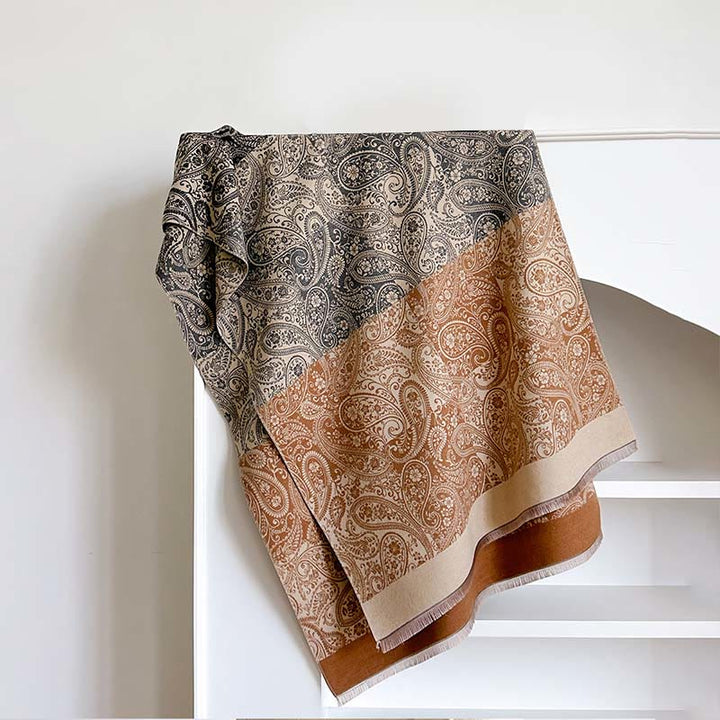 Buddha Stones Winter Thermal Farblich passende Paisley Ranken Muster Quaste Gemütlicher Schal - Bisque - 185*65cm - image 7