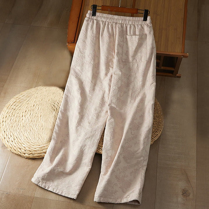 Buddha Stones Winter-Thermo-Jacquard-Blumenmuster Damen-Baumwollhose mit weitem Bein und Taschen - image 8