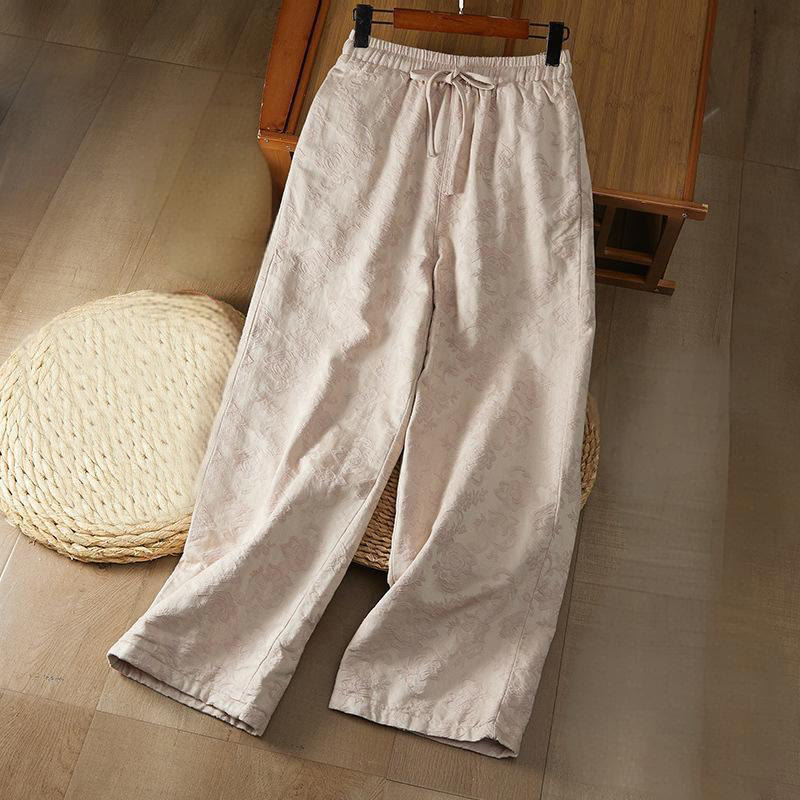 Buddha Stones Winter-Thermo-Jacquard-Blumenmuster Damen-Baumwollhose mit weitem Bein und Taschen - AntikWeiß - US8-10, UK/AU12-14,EU40-42 (2XL) - image 7