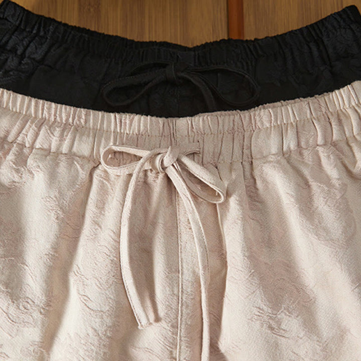 Buddha Stones Winter-Thermo-Jacquard-Blumenmuster Damen-Baumwollhose mit weitem Bein und Taschen - image 15