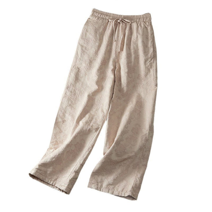 Buddha Stones Winter-Thermo-Jacquard-Blumenmuster Damen-Baumwollhose mit weitem Bein und Taschen - image 14