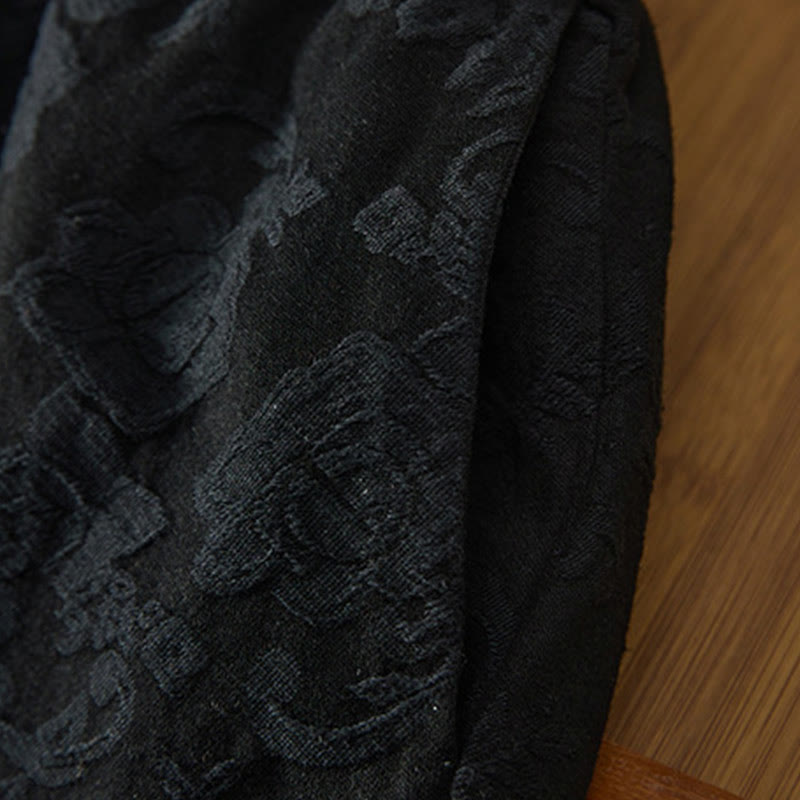 Buddha Stones Winter-Thermo-Jacquard-Blumenmuster Damen-Baumwollhose mit weitem Bein und Taschen - image 4