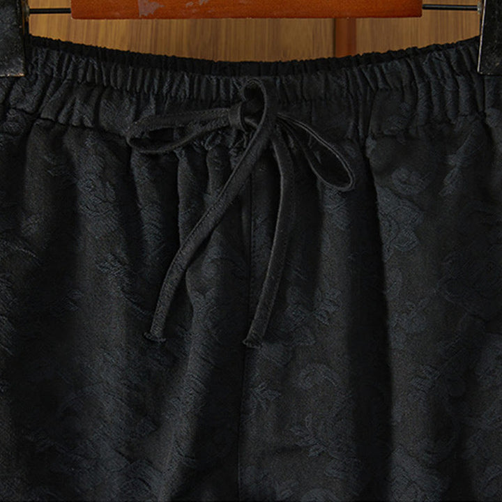 Buddha Stones Winter-Thermo-Jacquard-Blumenmuster Damen-Baumwollhose mit weitem Bein und Taschen - image 3