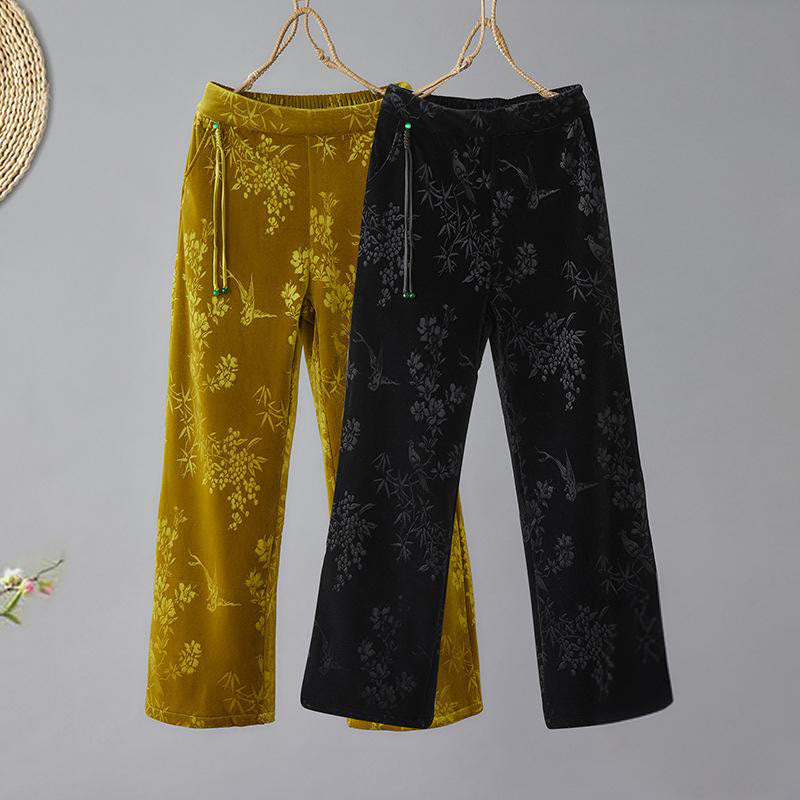 Buddha Stones Damen-Jacquardhose mit hoher Taille und weitem Bein, Baumwollfleece-Futter und Taschen - image 0