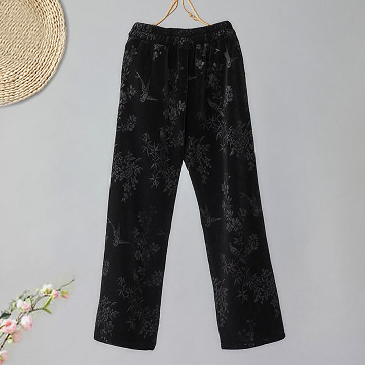 Buddha Stones Damen-Jacquardhose mit hoher Taille und weitem Bein, Baumwollfleece-Futter und Taschen - image 9