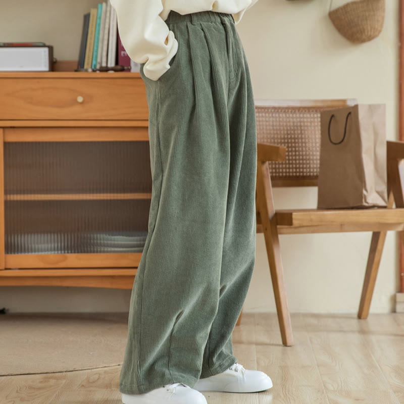 Buddha Stones Damen-Cordhose mit hoher Taille und Reißverschluss, weitem Bein und Taschen - image 4