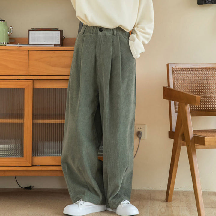 Buddha Stones Damen-Cordhose mit hoher Taille und Reißverschluss, weitem Bein und Taschen - image 5