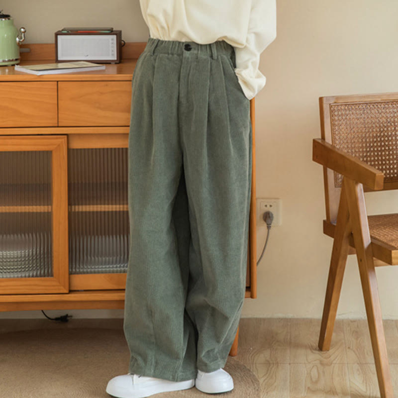 Buddha Stones Damen-Cordhose mit hoher Taille und Reißverschluss, weitem Bein und Taschen - image 3