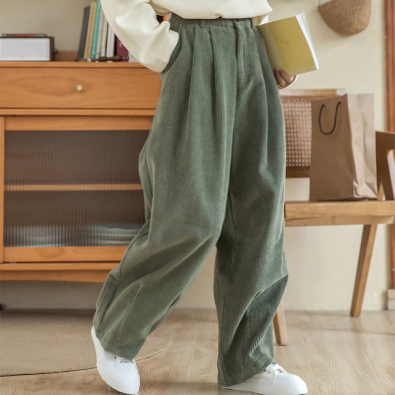 Buddha Stones Damen-Cordhose mit hoher Taille und Reißverschluss, weitem Bein und Taschen - Olivgrün - US6, UK/AU10,EU38 (L) - image 0