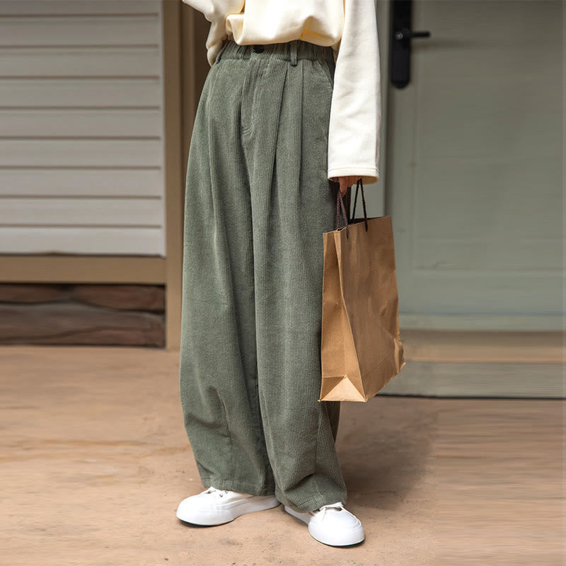Buddha Stones Damen-Cordhose mit hoher Taille und Reißverschluss, weitem Bein und Taschen - image 9
