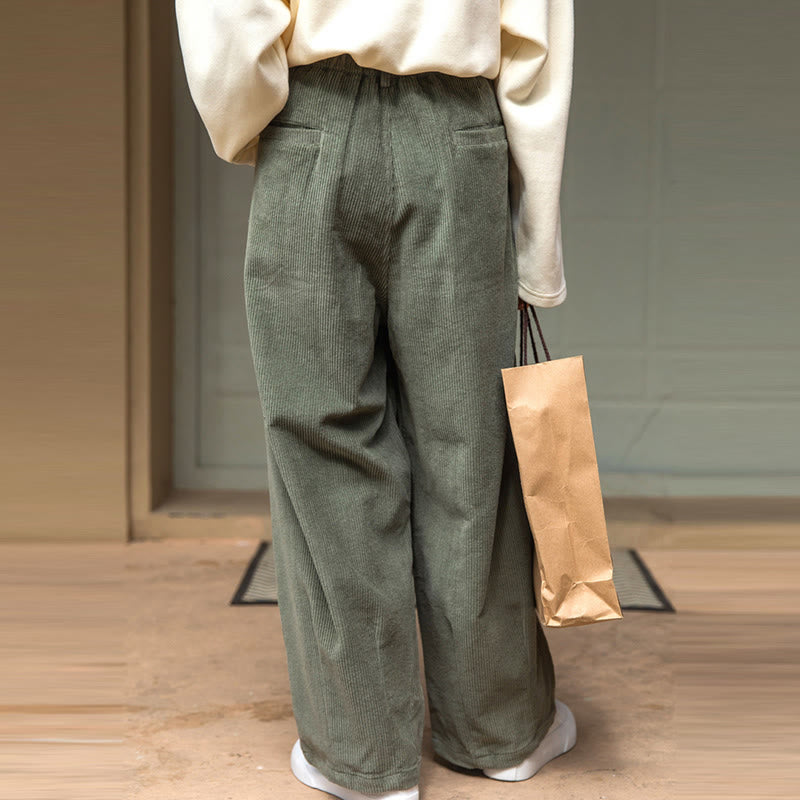 Buddha Stones Damen-Cordhose mit hoher Taille und Reißverschluss, weitem Bein und Taschen - image 10