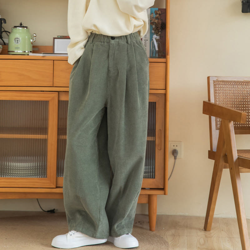 Buddha Stones Damen-Cordhose mit hoher Taille und Reißverschluss, weitem Bein und Taschen - image 2