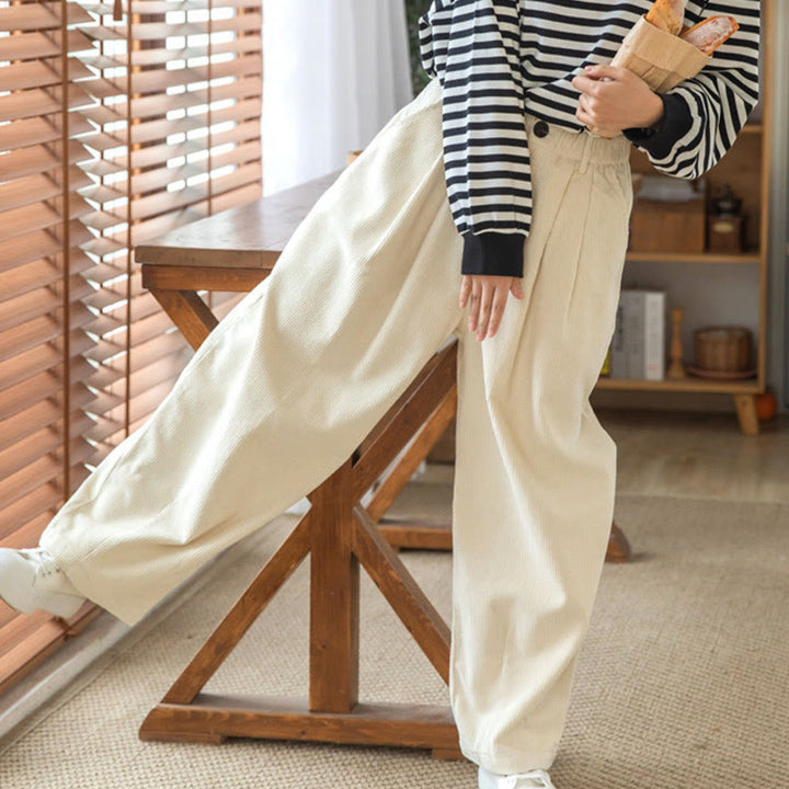 Buddha Stones Damen-Cordhose mit hoher Taille und Reißverschluss, weitem Bein und Taschen - image 24