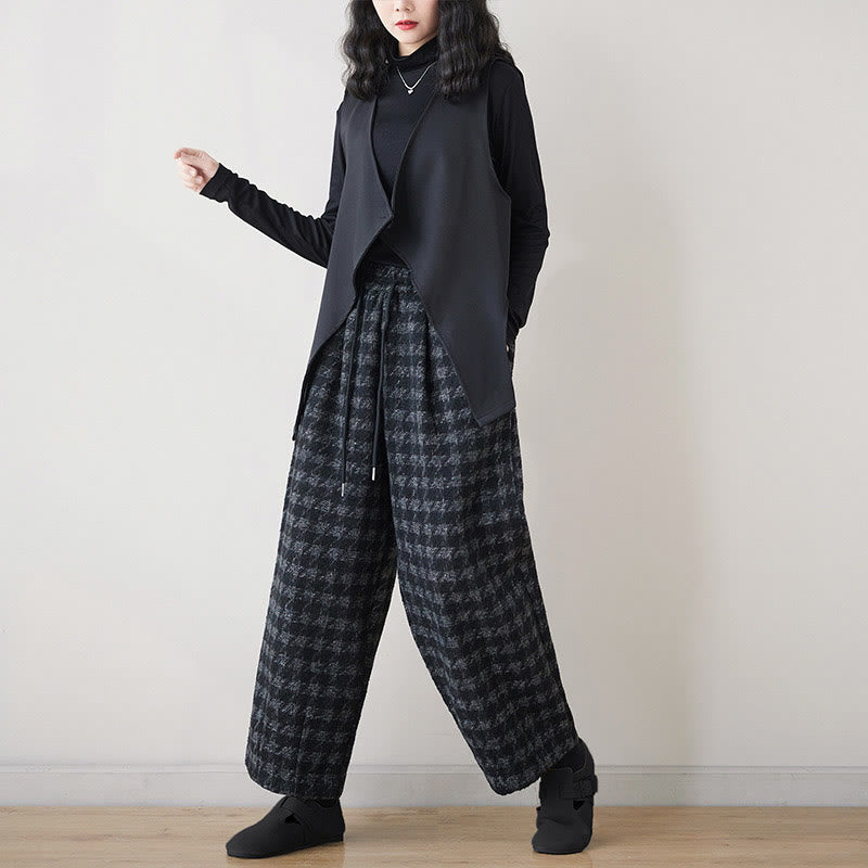 Buddha Stones Damen Winterhose mit schwarzem und grauem Karomuster, mit Fleecefutter und Taschen - image 4