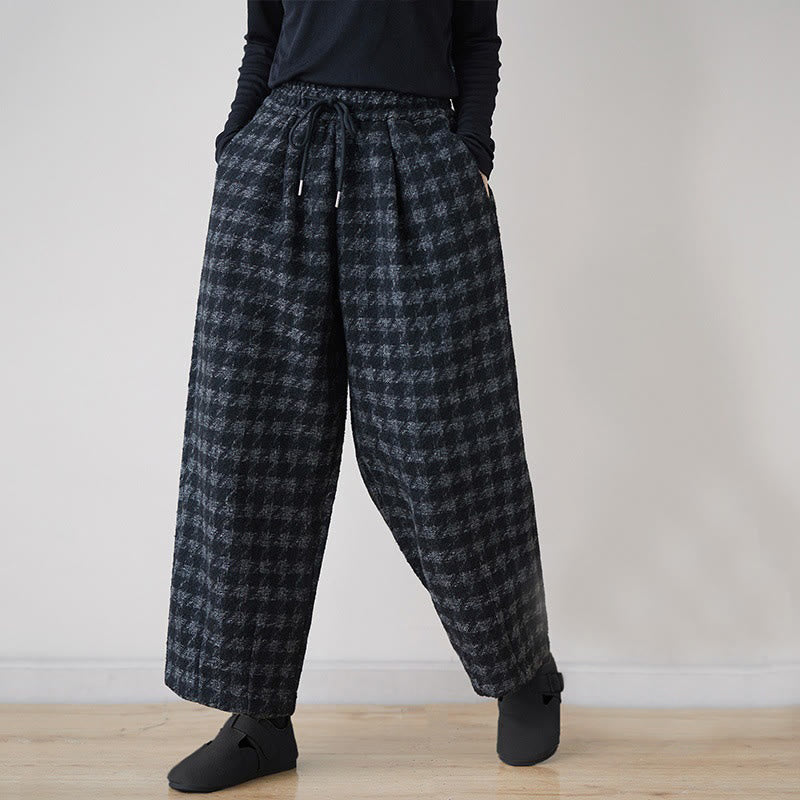 Buddha Stones Damen Winterhose mit schwarzem und grauem Karomuster, mit Fleecefutter und Taschen - Schwarz - US8-10, UK/AU12-14,EU40-42 (2XL) - image 0