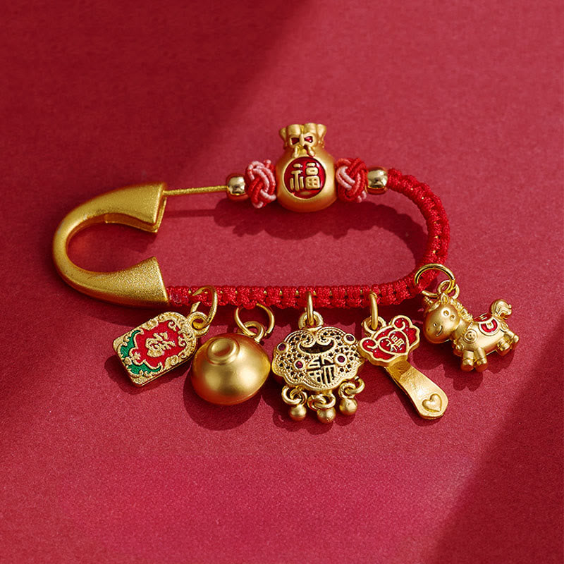 Buddha Stones Jahr des Pferdes Charme Fu Charakter ziehen Glück Ruyi Griff Messing Glück Brosche - Pferd Peace Fu Charakter - image 0