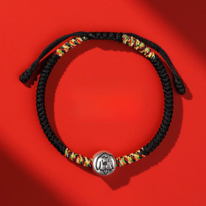 Buddha Stones 999 Sterling Silber Chinesisches Tierkreiszeichen Jahr des Pferdes Rote Schnur Stärke Geflochtenes Armband - Hund schwarze Schnur - image 41