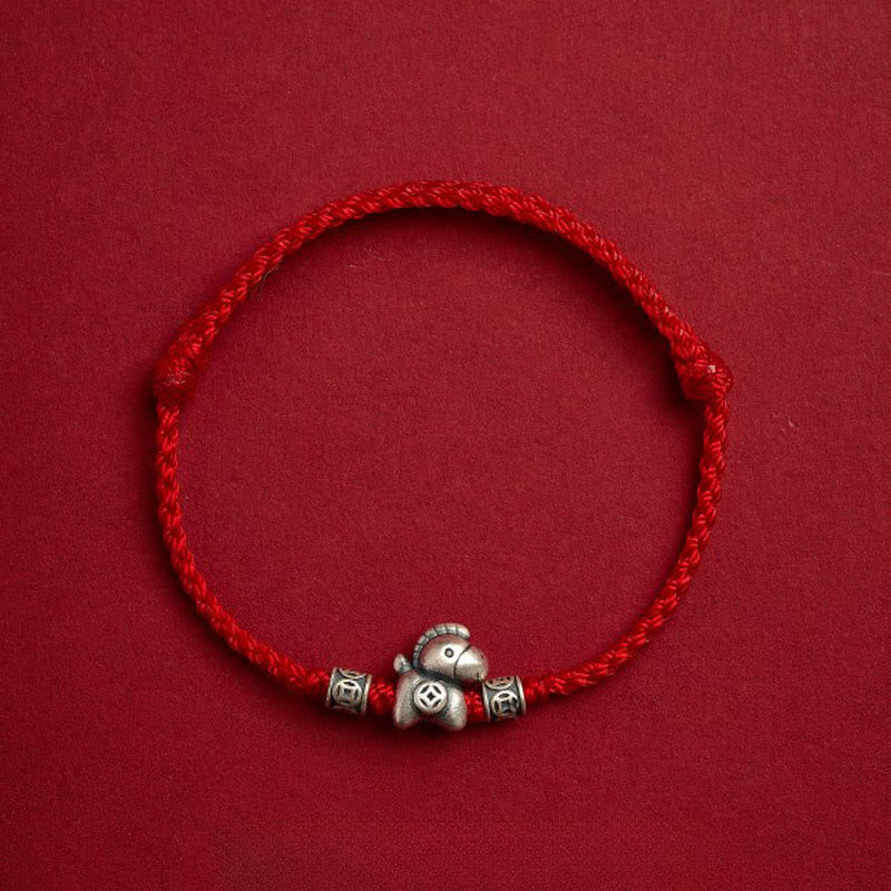 Buddha Stones Jahr des Pferdes 999 Sterling Silber geflochtenes Schutzarmband - Rot (Handgelenkumfang 14–21 cm) - image 1