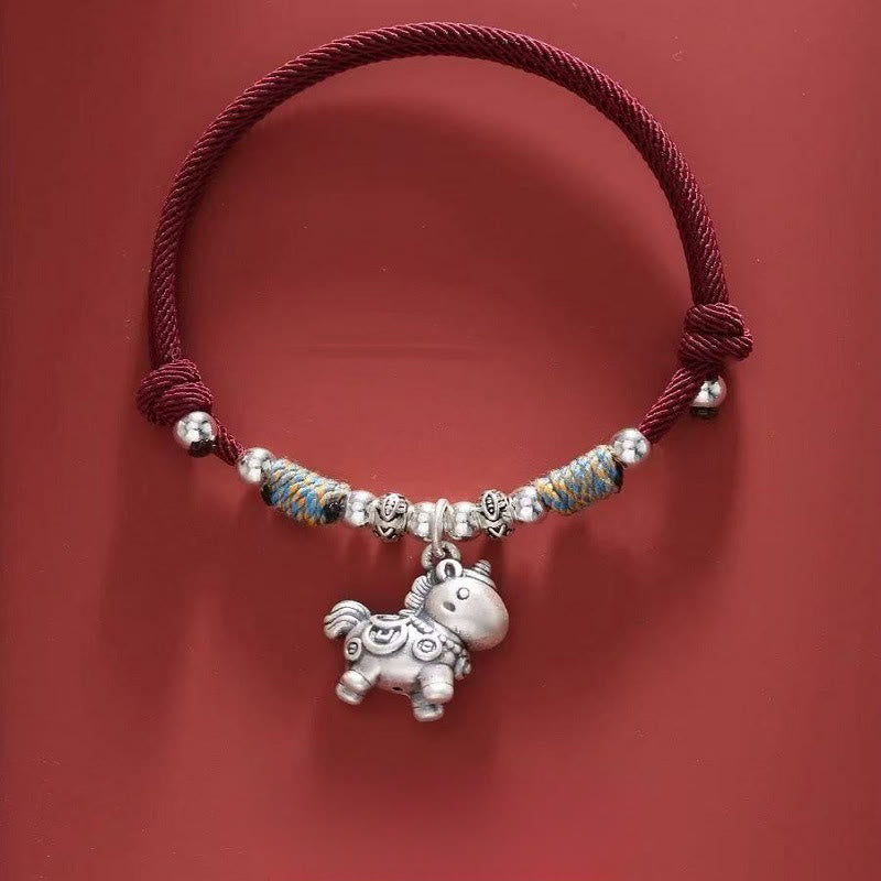 Buddha Stones Jahr des Pferdes 999 Sterling Silber geflochtenes Schutzarmband - Kupfermünzen Dunkelrot (Handgelenkumfang 14–21 cm) - image 19