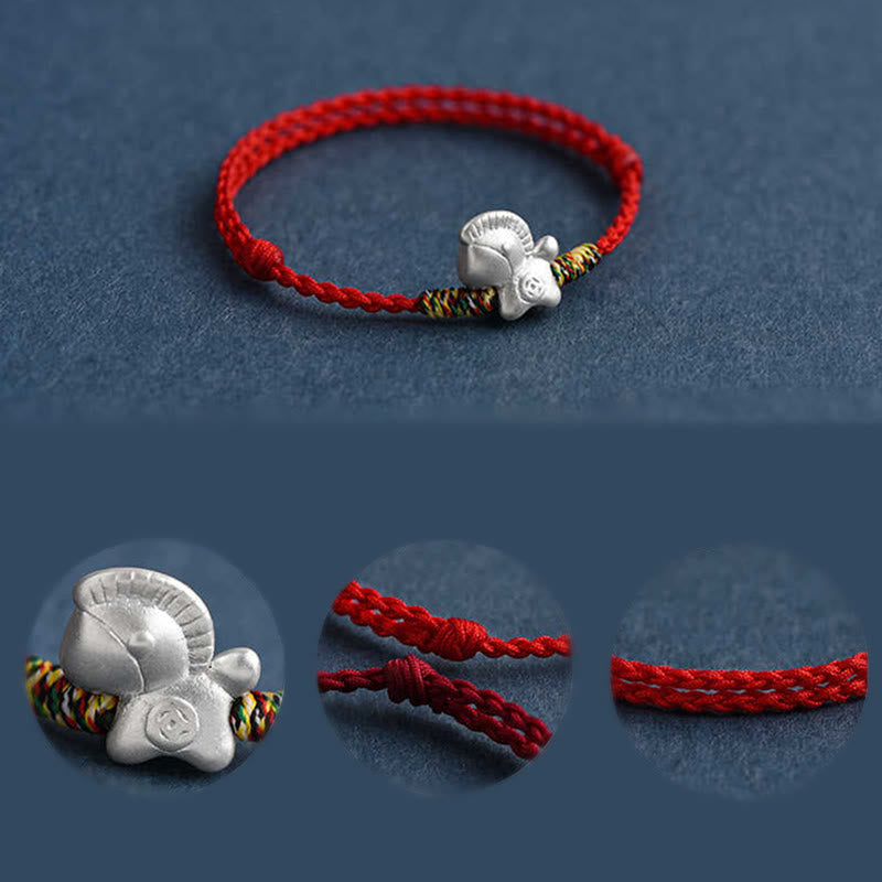 Buddha Stones Jahr des Pferdes 999 Sterling Silber Glücksschnur geflochtenes Armband Fußkettchen - image 4