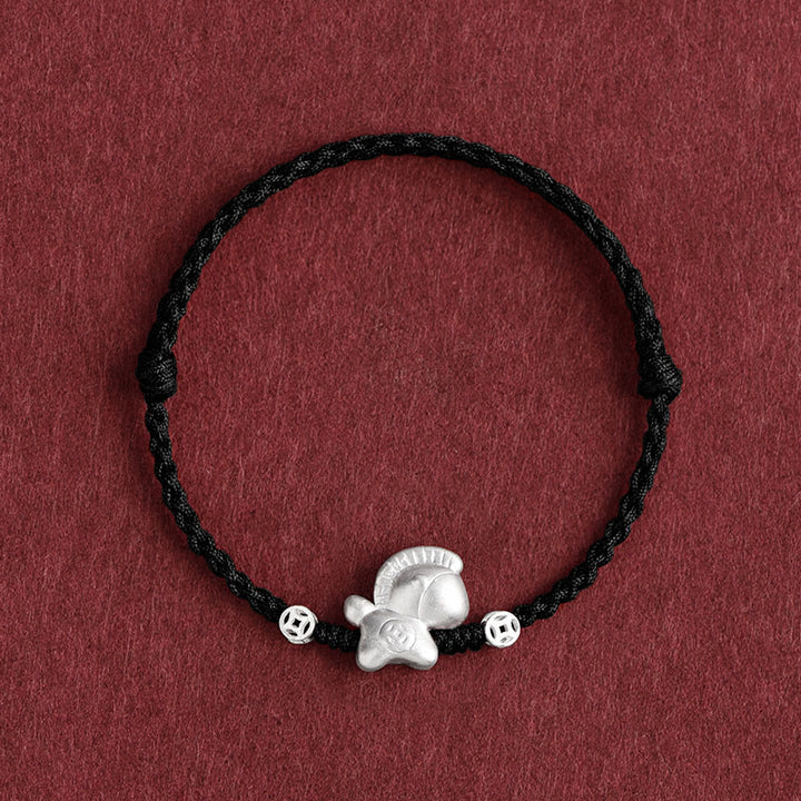 Buddha Stones Jahr des Pferdes 999 Sterling Silber Kupfermünzen Glücksseil geflochtenes Armband Fußkettchen - Schwarzes Fußkettchen (Umfang 17–30 cm) - image 17