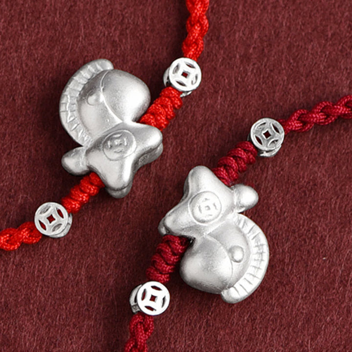 Buddha Stones Jahr des Pferdes 999 Sterling Silber Kupfermünzen Glücksseil geflochtenes Armband Fußkettchen - image 2