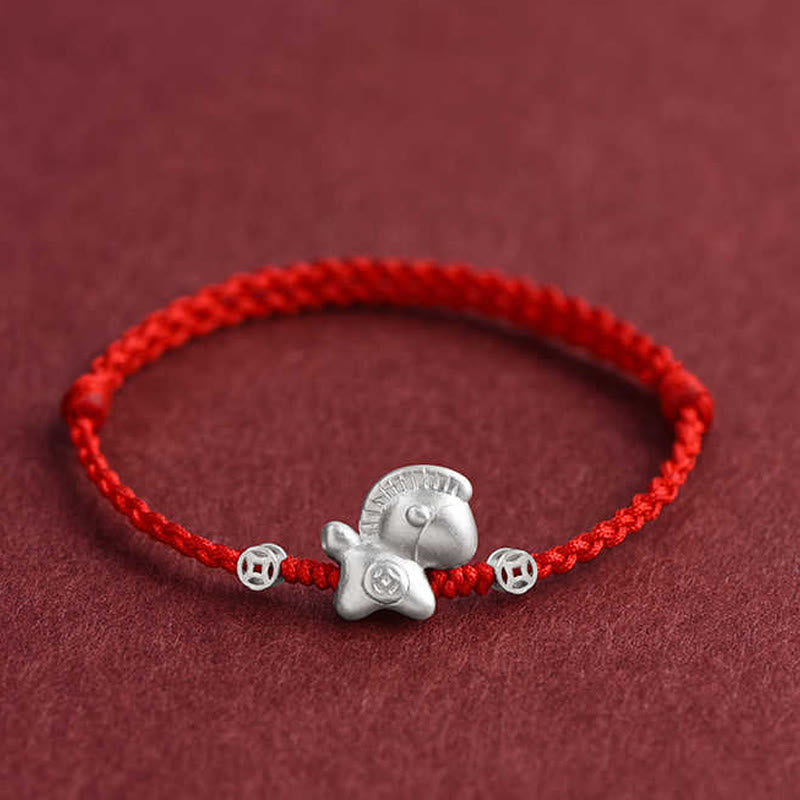 Buddha Stones Jahr des Pferdes 999 Sterling Silber Kupfermünzen Glücksseil geflochtenes Armband Fußkettchen - image 10