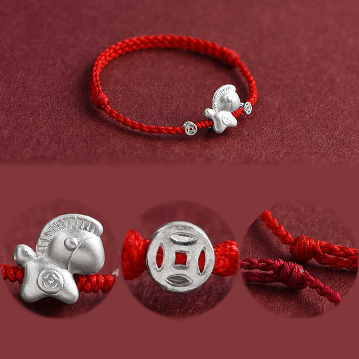 Buddha Stones Jahr des Pferdes 999 Sterling Silber Kupfermünzen Glücksseil geflochtenes Armband Fußkettchen - image 15