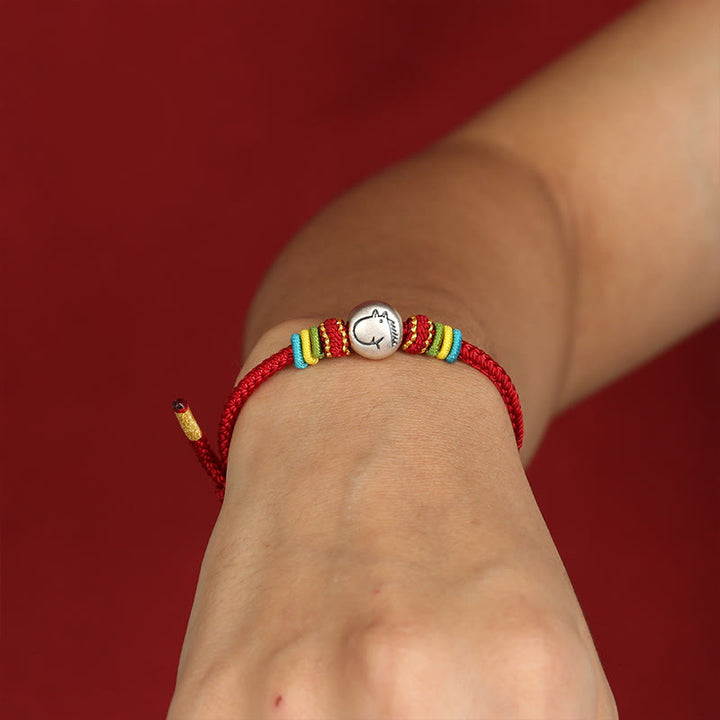Buddha Stones Jahr des Pferdes 999 Sterling Silber Rote Schnur geflochtenes Glaubensarmband - image 3
