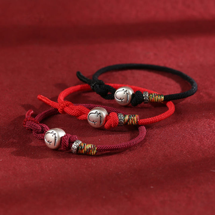 Buddha Stones Jahr des Pferdes 999 Sterling Silber Kupfermünzen Seil geflochtenes Schutzarmband - image 2