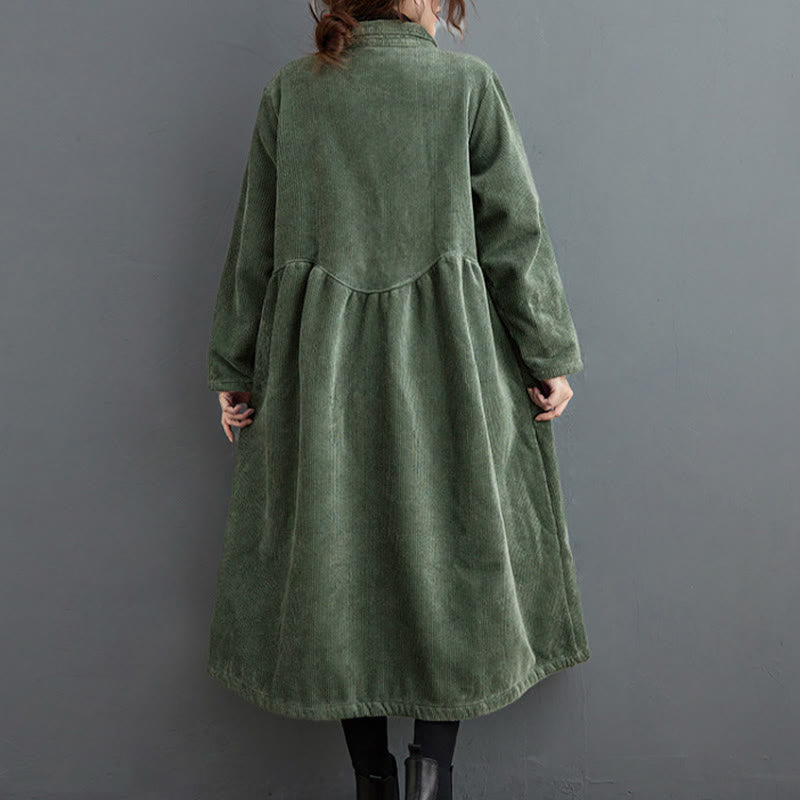 Buddha Stones Damenmantel mit schlichten Knöpfen, langärmlig, Baumwollcord, Fleecefutter und Taschen - image 13