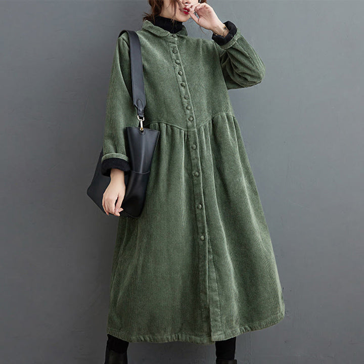 Buddha Stones Damenmantel mit schlichten Knöpfen, langärmlig, Baumwollcord, Fleecefutter und Taschen - image 15