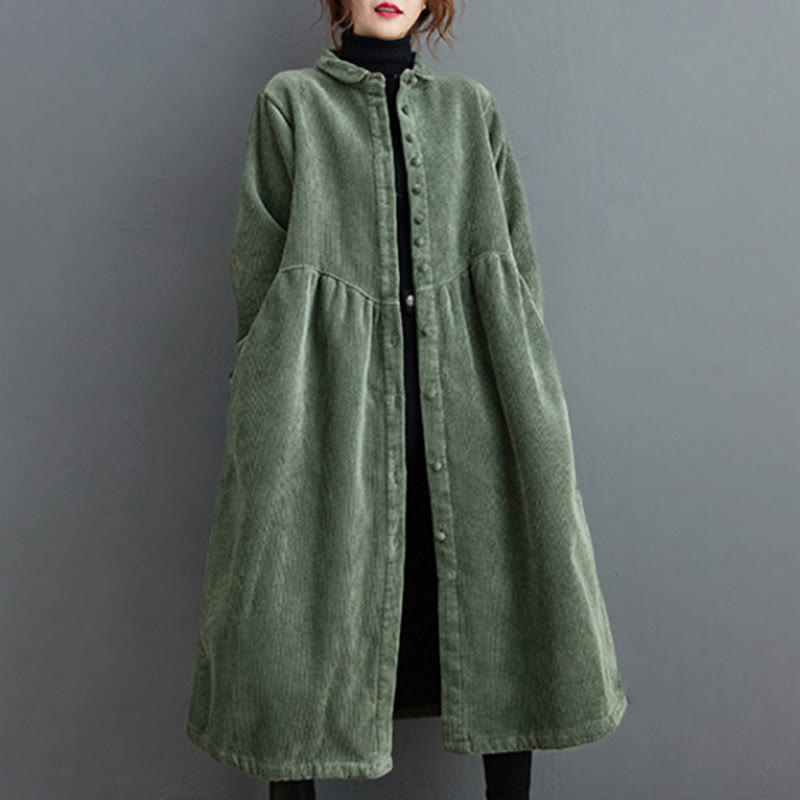 Buddha Stones Damenmantel mit schlichten Knöpfen, langärmlig, Baumwollcord, Fleecefutter und Taschen - image 14