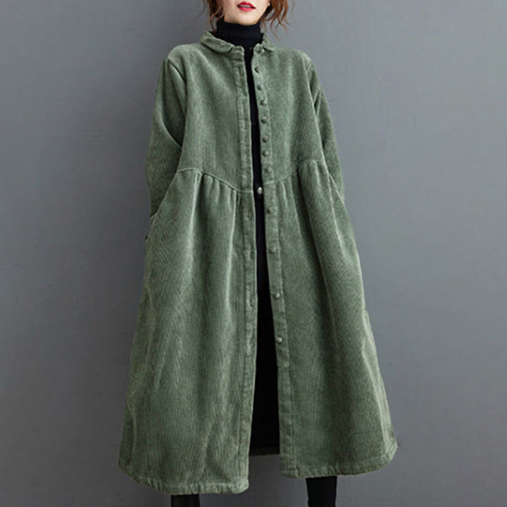 Buddha Stones Damenmantel mit schlichten Knöpfen, langärmlig, Baumwollcord, Fleecefutter und Taschen - image 14