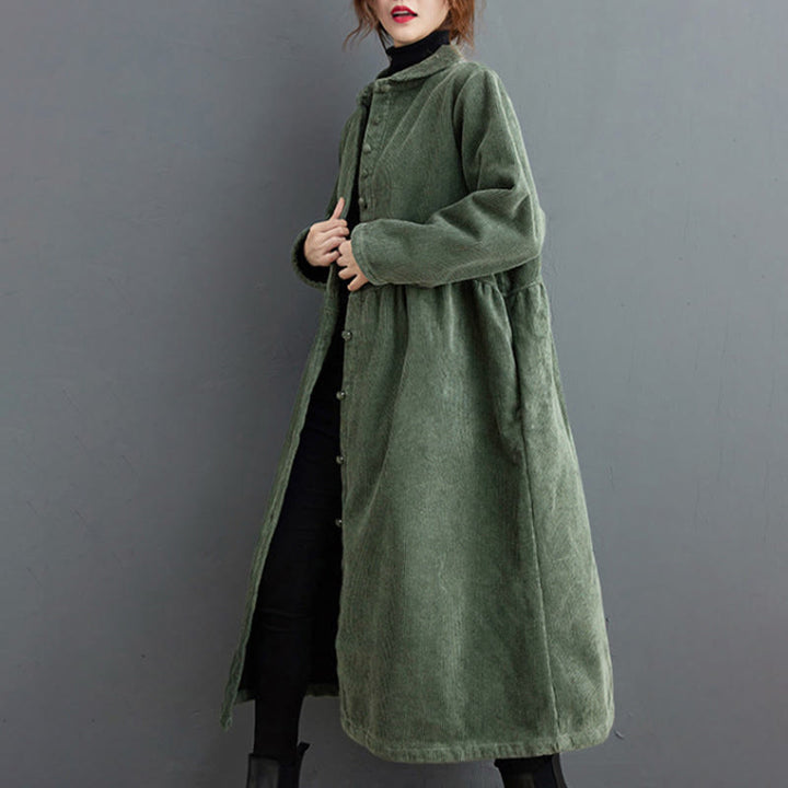 Buddha Stones Damenmantel mit schlichten Knöpfen, langärmlig, Baumwollcord, Fleecefutter und Taschen - image 12