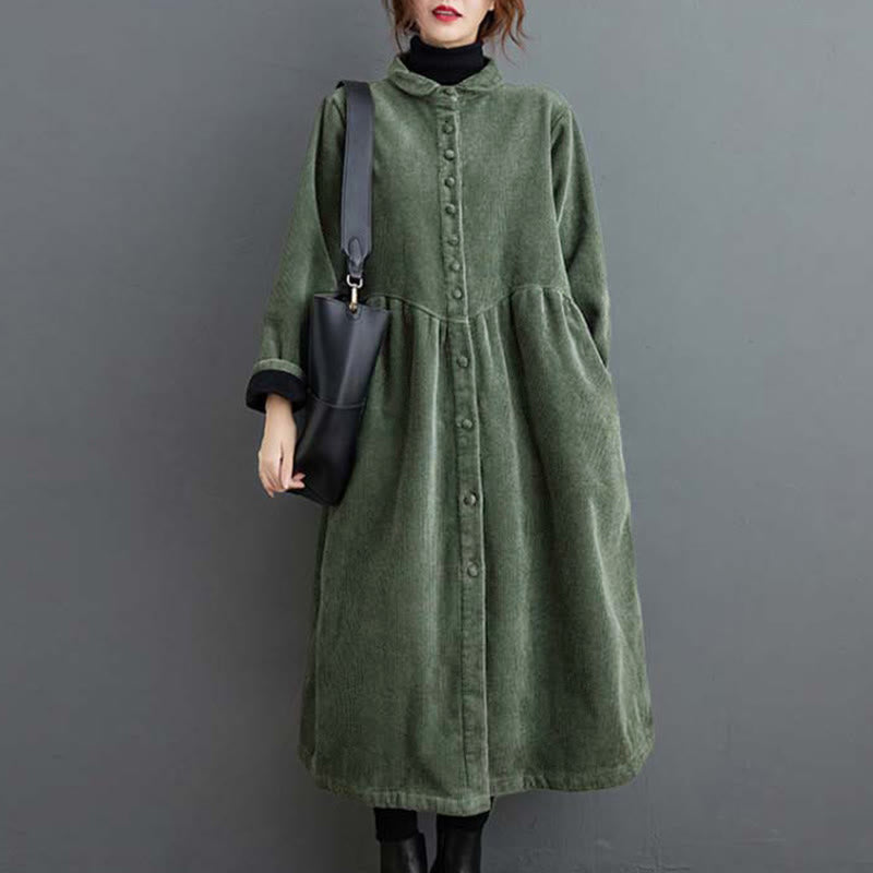 Buddha Stones Damenmantel mit schlichten Knöpfen, langärmlig, Baumwollcord, Fleecefutter und Taschen - image 10