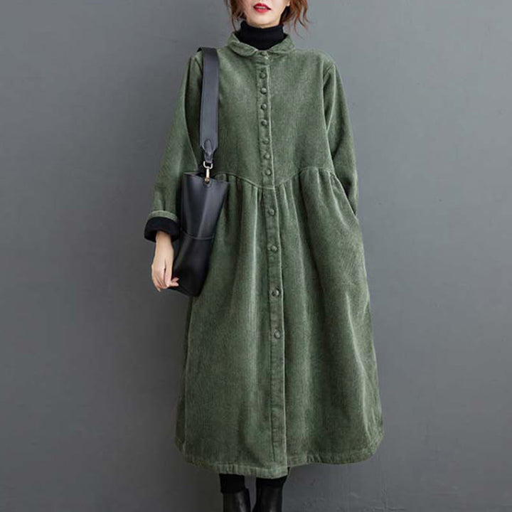 Buddha Stones Damenmantel mit schlichten Knöpfen, langärmlig, Baumwollcord, Fleecefutter und Taschen - image 10