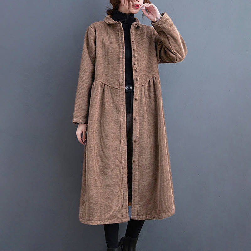 Buddha Stones Damenmantel mit schlichten Knöpfen, langärmlig, Baumwollcord, Fleecefutter und Taschen - Sattelbraun - US8-10, UK/AU12-14,EU40-42 (2XL) - image 23